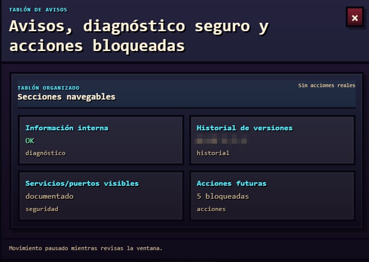 Captura de «Tablón de avisos» en el Jarvis Control Center, con los datos sensibles pixelados